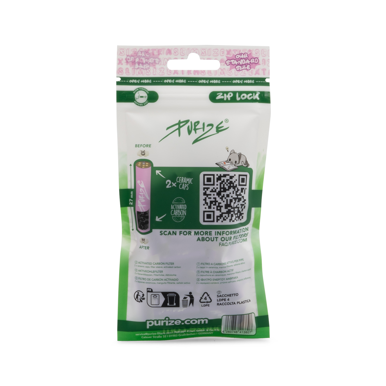 50 PURIZE® XTRA Slim Size | Flieder Kräuterig, Kräuter, Pflanze, QR Code